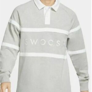 Nike Mens Rugby Shirt Sportswear Swoosh Cotton Long Sleeves Gray Size Medium